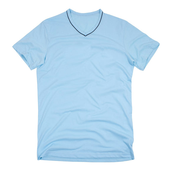 Cuello en V con acento azul